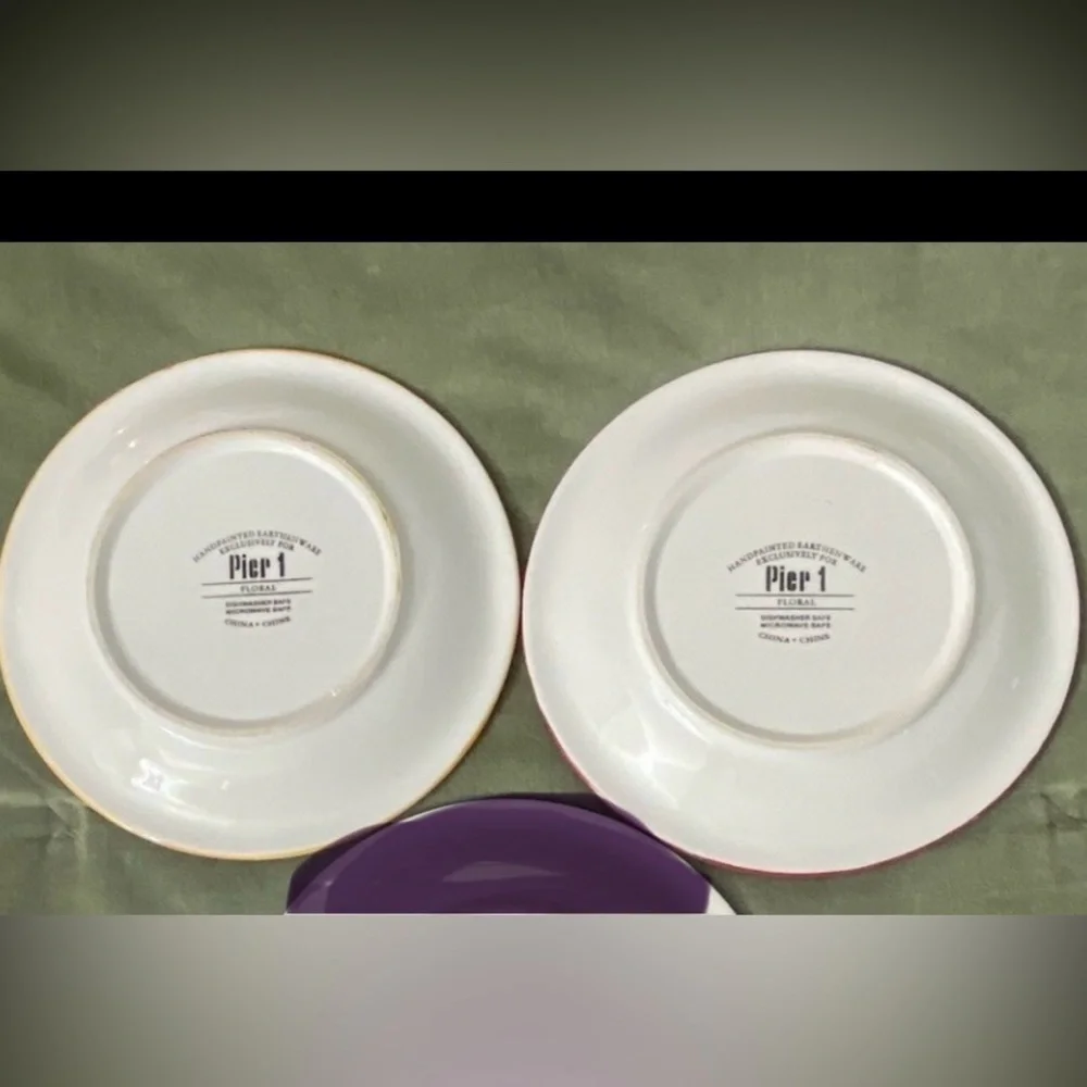 Pier 1 salad desert plate 8” round Floral design lot of 2 UBG